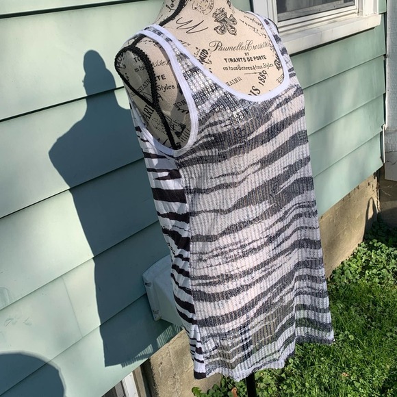 Guess white and black Zebra Print see through sequin thick strap Tank top - Picture 5 of 9